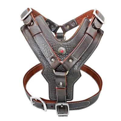 China Durable Adjustable Soft Comfortable Strong Durable Genuine Leather Dog Harness for sale