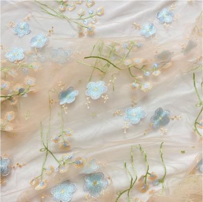 China Embroidery 120CM 100% polyester oganza embroidery lace fabrics for ladies clothing for sale