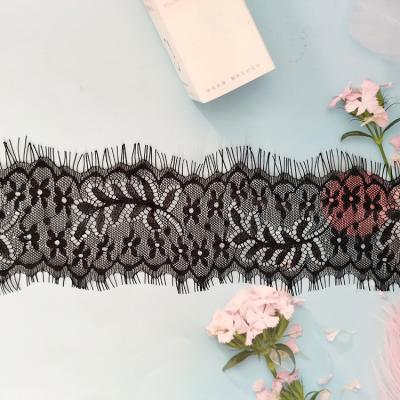 China Elasticity 3D Stretch Eyelash Lace Trim Wedding Dress Eyelash Trim Bridal Black Lace Trim for sale