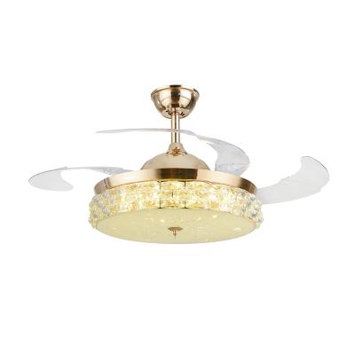 China Modern Luxury Crystal Ceiling Hide Fan Lamp 3 Color LED Variable Light Glass Lighting for Indoor Living Dining Room for sale