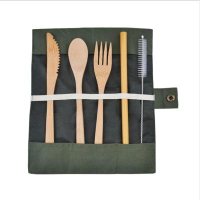 China Travel Sustainable Eco Friendly Organic Bamboo Cutlery Set Spoon Fork Knife Bamboo Utensils With Cotton Pouch for sale