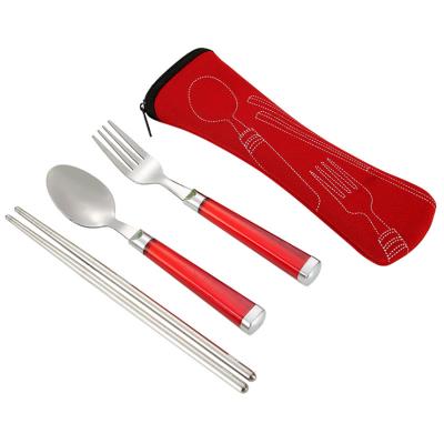 China Travel Sustainable Reusable Three Piece Cutlery Camping Set Stainless Steel Travel Spoon Fork Chopstick for sale