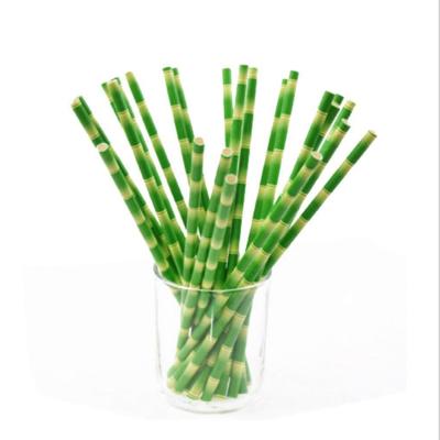 China Straw Food Grade Eco Friendly Disposable High Quality Paper Bamboo Design Wholesale Disposable Drinkware Striped Bamboo Paper Straws for sale