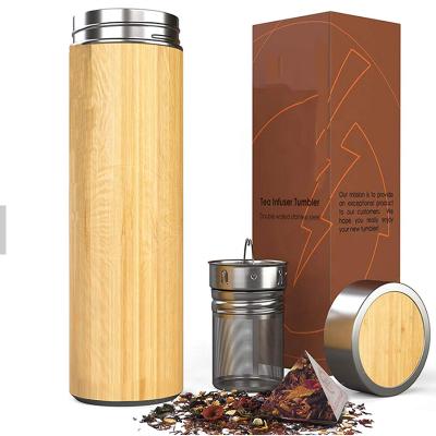 China 2019 Hot Sale Bamboo Double Wall Tea Tumbler Stainless Steel Drinking Flask Viable Thermos for sale