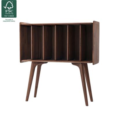 China Cherry Pure Solid Wood Vinyl Viable Nordic Record Holder Black Walnut Furniture Wood Shelf for sale