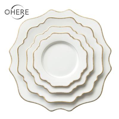 China Sustainable Wholesale Porcelain 4 Piece Charger Ceramic Wedding Dish Set Set Ceramic Dinner Dishes Gift Set for sale