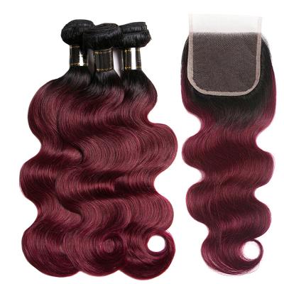 China Brazilian Body Wave Weave 3 Bundles 10y Ombre Body Wave Burgundy Hair Bundles With Closure Lace Headbands Hair Extensions Natural for sale