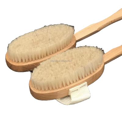 China Wholesale High Quality Natural Wooden Long Handle Bath Brush For Bath Long Handle Pig Hair Wet Or Dry Brushing Detachable Soft Brush Body Brush for sale