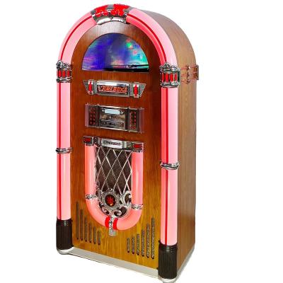 China Classic Home Music Player Multi-function Big Wooden Retro Jukebox Colorful Lights Cd Music Combo Jukebox Dj Turntable Player for sale