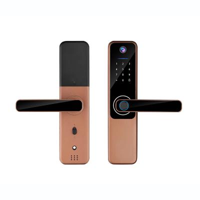 China Hot Sale Tuya Cat Eye Camera Doorlocks Digital Fingerprint Password Card Key Smart Door Lock For Home Office Apartments Sale for sale