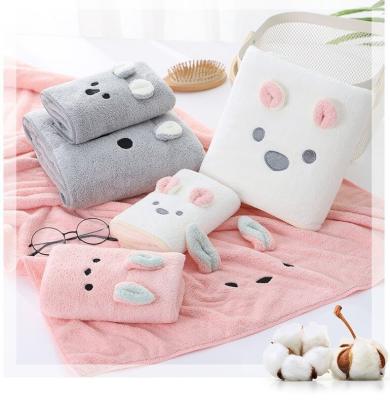 China Sustainable Cute Adult Kids Padded Absorbent Coral Fleece Bath Towel for sale