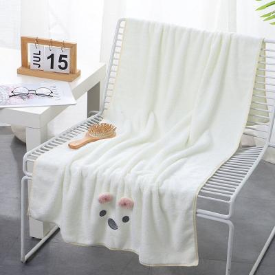 China Sustainable Cute White Coral Velvet Bath Towel For Kids for sale