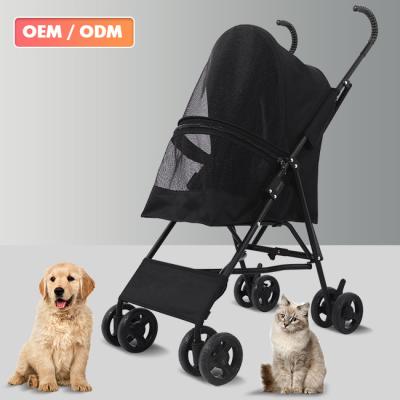 China Small Animals OEM ODM One Button Folding Pet Carriage Contract Light Dog Pram Comfortable Safe Braking Pet Stroller Pet Strollers for sale