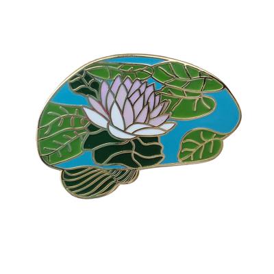 China Custom Hard Enamel Flower Lotus Lapel Pin China Metal Lapel Floral Pin for sale