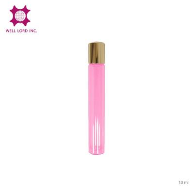 China Personal Care Exotic Essential Oil For Relaxation 10ml Bright Pink Color Glass Tube Gold Cap Aluminum Roll On Vial for sale