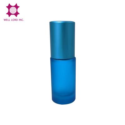 China DIY Cosmetic Bright Blue Perfume Roll On Glass Bottle Empty Cylinder 5ml Bottle Perfume Packaging for sale