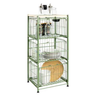 China Modern Heavy Duty Metal 3 Layer Steel Wire Holding Storage Shelves with 3. Baskets for sale