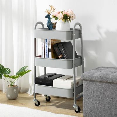 China Sustainable Mobile Metal Rolling Kitchen Storage Cart Cart With Stackable Basket for sale