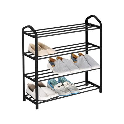 China (Other) Amazon Adjustable Hot-Selling 4 Tier Shoe Racks Easy Assemble Shoe Shelf Organizer Black Metal Shoe Rack for sale