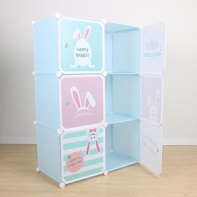 China Foldable Cabinet 6-Cube Child Furniture Storage Cartoon DIY Organizer Show Rack Plastic Kids Wardrobe for sale