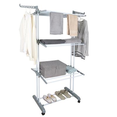 China Amazon 2022 Multifunctional Style 3 Row Mannequins Rack Metal Laundry Garment Dryer Rack With Two Sided Wings for sale