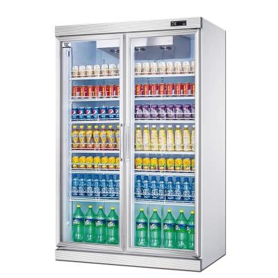 China Single-temperature 2 Doors Commercial Refrigerator Beverage Upright Cooler Display Cabinet for sale