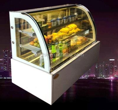 China Single-temperature 1.5m White Color Curved Cake Showcase Glass Cake Display Fridge for sale