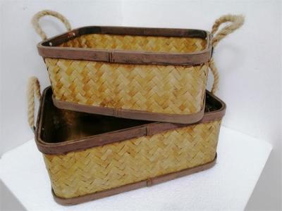 Китай Beige Woven Rectangle Basket Set With Rope Handle продается