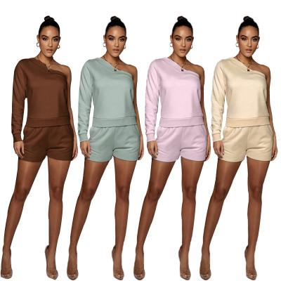 China New breathable high quality low moq women's sweater off-shoulder shorts thickened loose casual sweater suit woman for sale