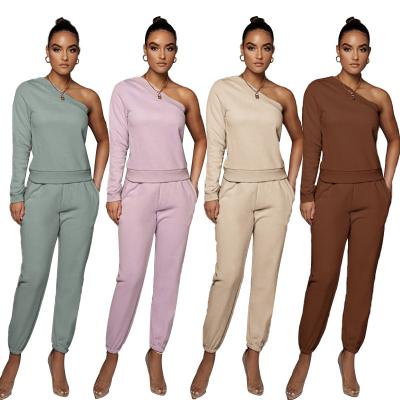 China Breathable Off-Shoulder Plus Velvet 2 Piece Set Pants Multicolor Drop Off Set Woman Cos Women Sweater Suit for sale