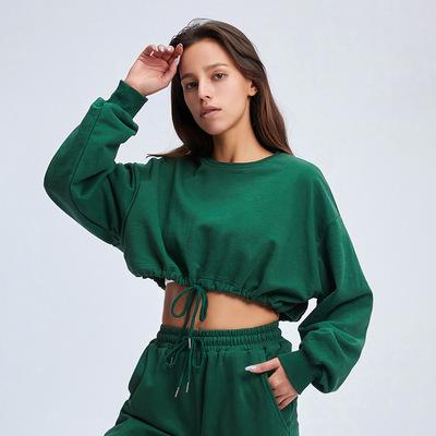 China Breathable Sports Loose Sweater Large Leisure Loose Style Left Waistband Sports Fitness Long Sleeve Top for sale