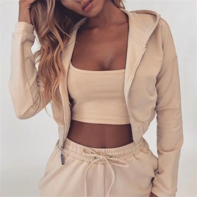 China Breathable Comfy Zipper Jacket And Joggers Lady Crop Top Jogging Suit for sale