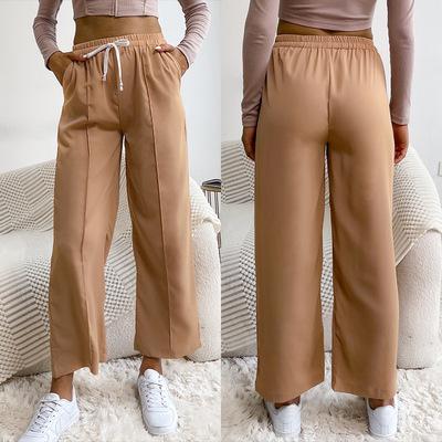 China 2021 Autumn New Children's Elastic Apricot Flare Drawstring Micro Pocket Wide Leg Pants QUICK DRY Pants Capris for sale