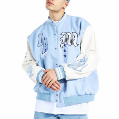 China OEM Embroidery Latterman Baseball Viable Custom Light Blue Varsity Bomber Jacket For Men for sale