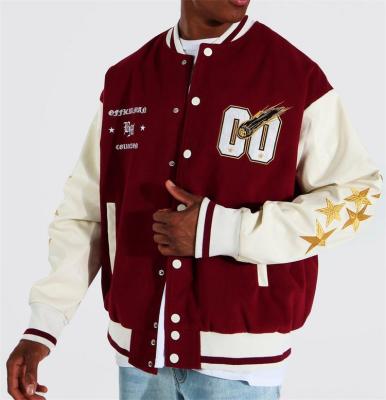 China OEM Viable Sleeve Patch Chenille Embroidery Vintage Vintage Varsity Leather Oversized Leather Bomber Jacket For Men for sale