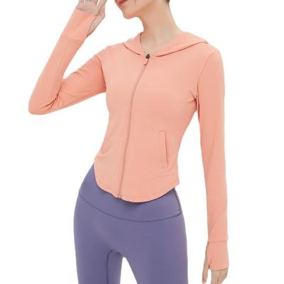 China New Style Breathable Sports Gym Yoga Wear Custom Jacket Hooded Sports Workout Women Zipper Fitness Jacket for sale