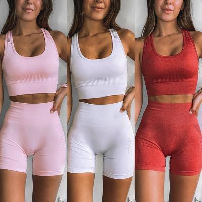 China New fashion women sports bra and shorts QUICK DRY gym wear set seamless two-piece yoga suit sports wear for sale