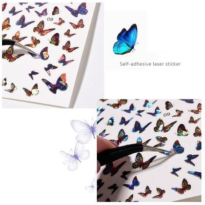 China 2021 Shiny Hot Sale 3d Nail Sticker Decals Laser DIY Butterfly Sticker Professional Nail Art Decoration for sale