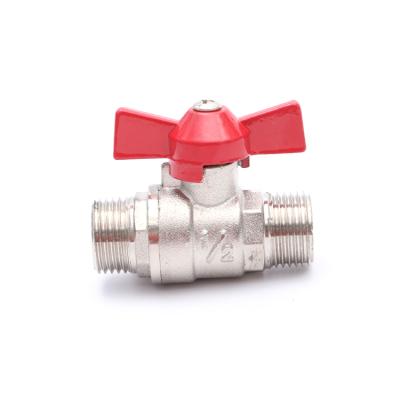 China General Nickel Plated Aluminum Inch 2 Way Male Thread 1/2 Handle Butterfly Port Standard Brass Ball Valve for sale