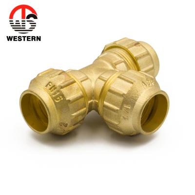 China HPb582A/HPb57-3/CW617N/C37700 china manufacturers brass equal compression PE pipe fitting tee connector for sale