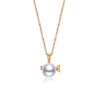 China TRENDY 18k rose Gold Diamond And Natural Japanese Akoya Seawater Pearl Pendant Necklace For Wedding for sale