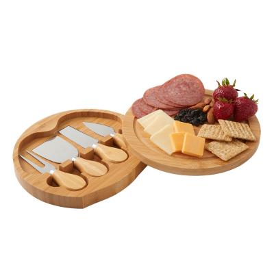 China Sustainable Acacia Wood Cheese Board Set With Dark Round Acacia Wood Cheese Tools Serving Tray for sale