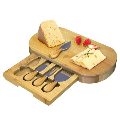 China Sustainable new bamboo cheese chopper includes 4 cheese knives and 3 ceramic bowls and 4 folk pcs for sale