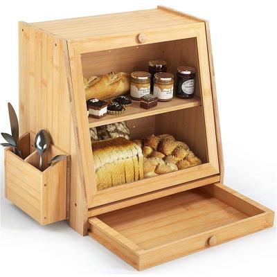 China Large Capacity Food Bamboo Lid Viable Bread Box Storage Bin For Kitchen for sale