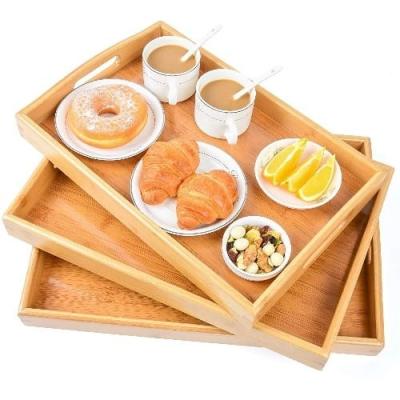 China Trey Sustainable Natural Bamboo Serving Tray Rolling for sale