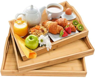 China 3 Pack Sustainable Wooden Tray Set Bamboo Serving Organizer for sale