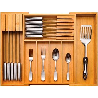 China Factory Wholesale Sustainable Bamboo Expandable Cutlery Tray for sale