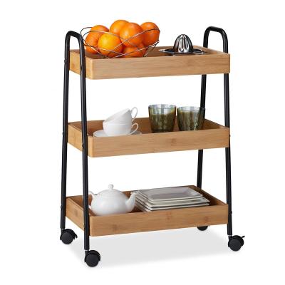 China New Design 2022 Sustainable Kitchen Cart Bamboo Minimalist Kitchen Furniture for sale