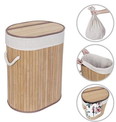 China 72L Collapsible Storage Basket Stored Bamboo Laundry Hamper with Removable Washable Liner and Bamboo Lids for sale