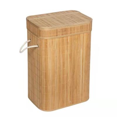 China Collapsible Foldable Rectangular Bamboo Storage Basket Laundry Basket Folding Storage Basket for sale